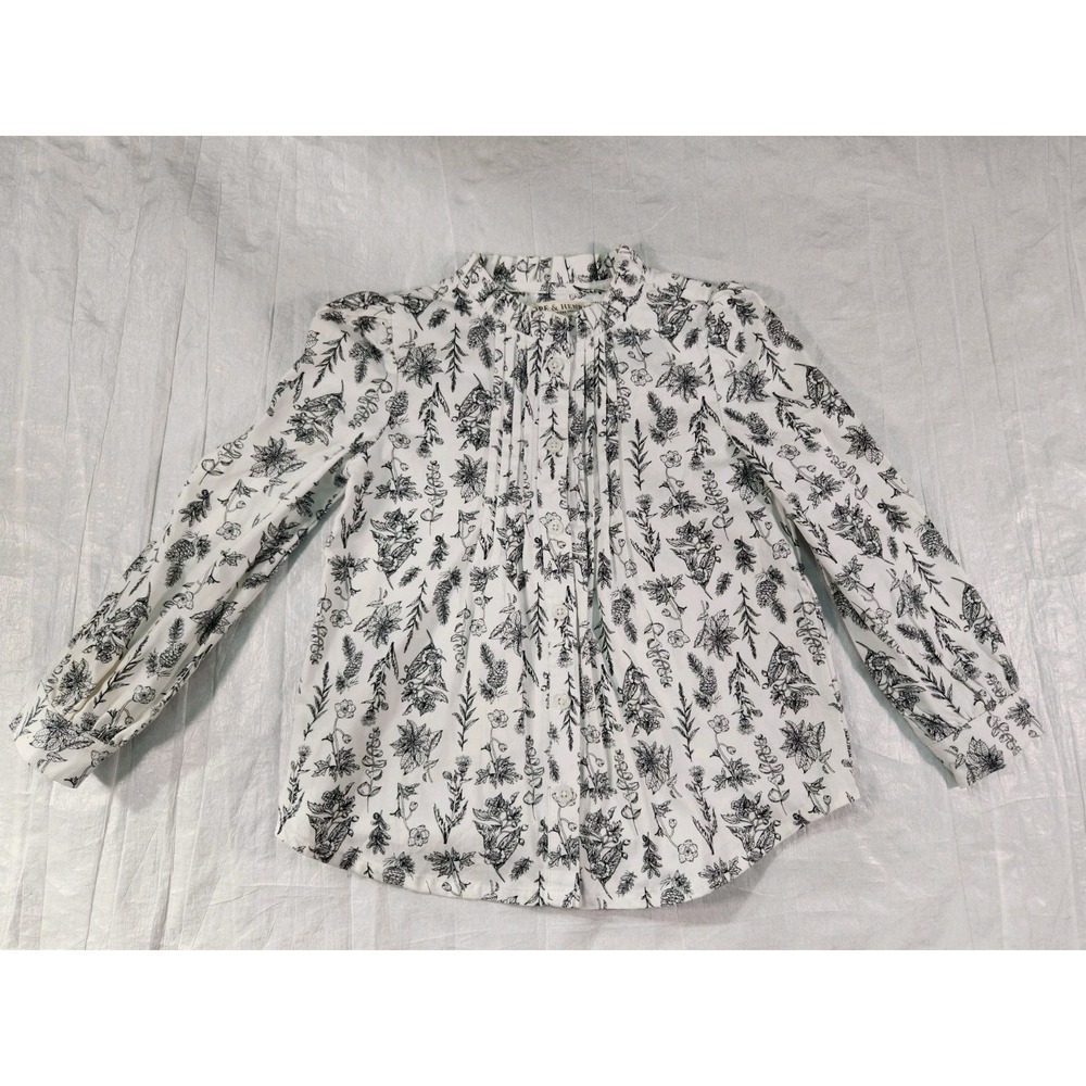 HOPE & HENRY White And Floral Blouse Girl's 6 Designer Top Shirt Girls